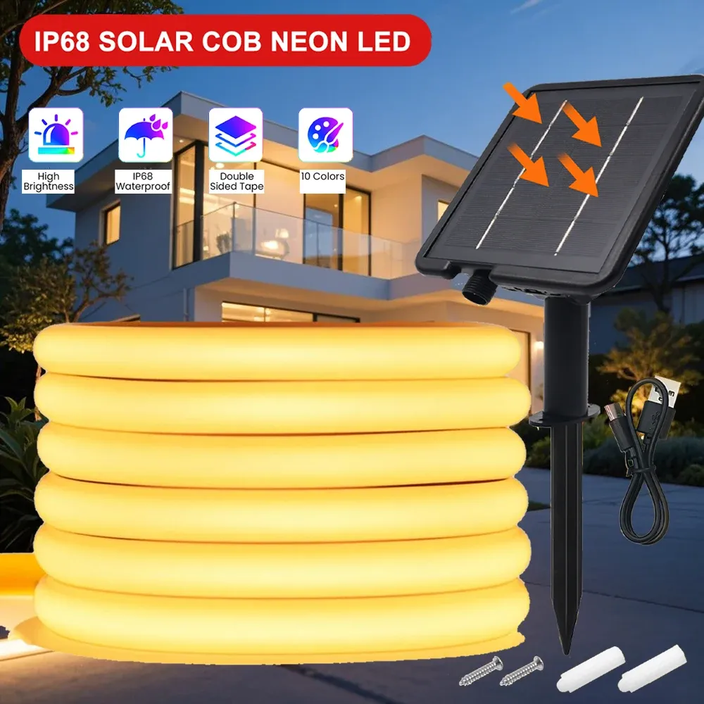 Bande lumineuse néon solaire COB 24 V, étanche IP68, 320 diodes/m, éclairage linéaire flexible haute densité