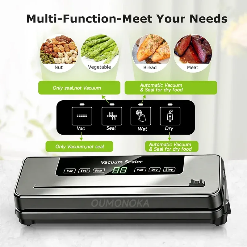 Machine d'emballage sous vide électrique pour aliments, à commande tactile, compatible sacs secs et humides, avec coupe-sac intégré, scelleuse sous vide pour cuisine 2