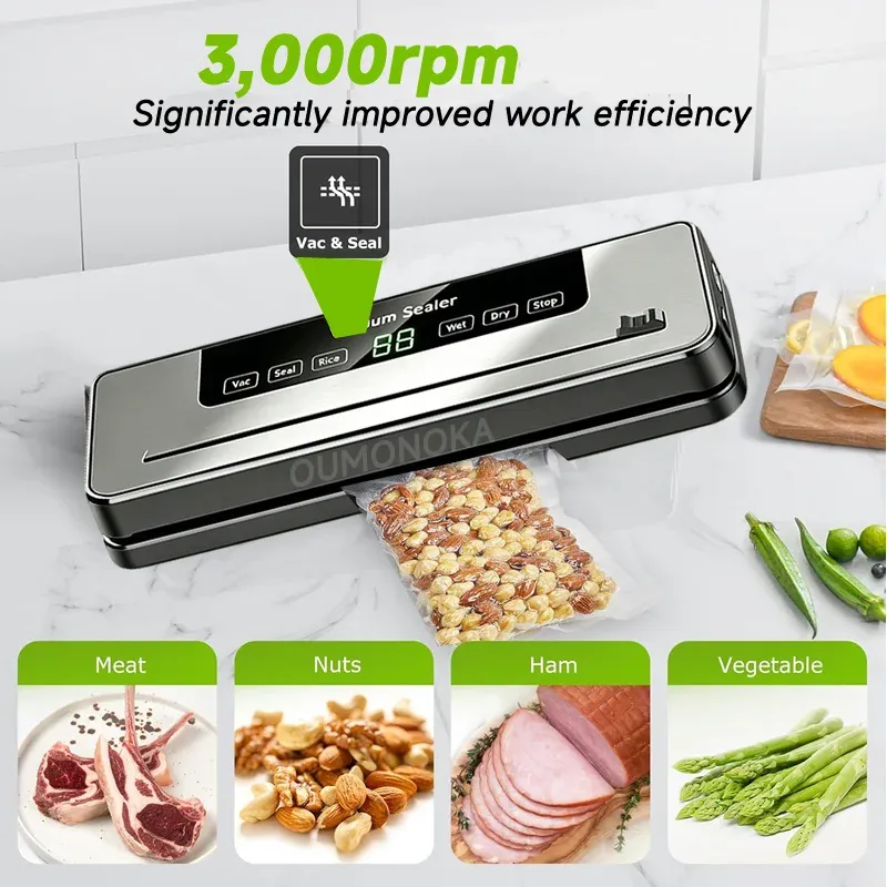 Machine d'emballage sous vide électrique pour aliments, à commande tactile, compatible sacs secs et humides, avec coupe-sac intégré, scelleuse sous vide pour cuisine 5