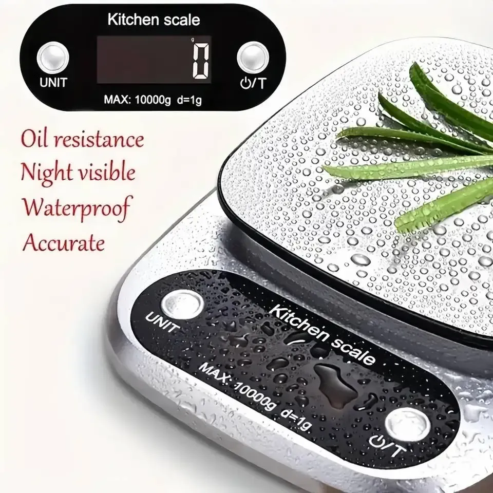 Balance de cuisine numérique 10 kg avec fonction tare, affichage LCD et plateau en acier inoxydable 2