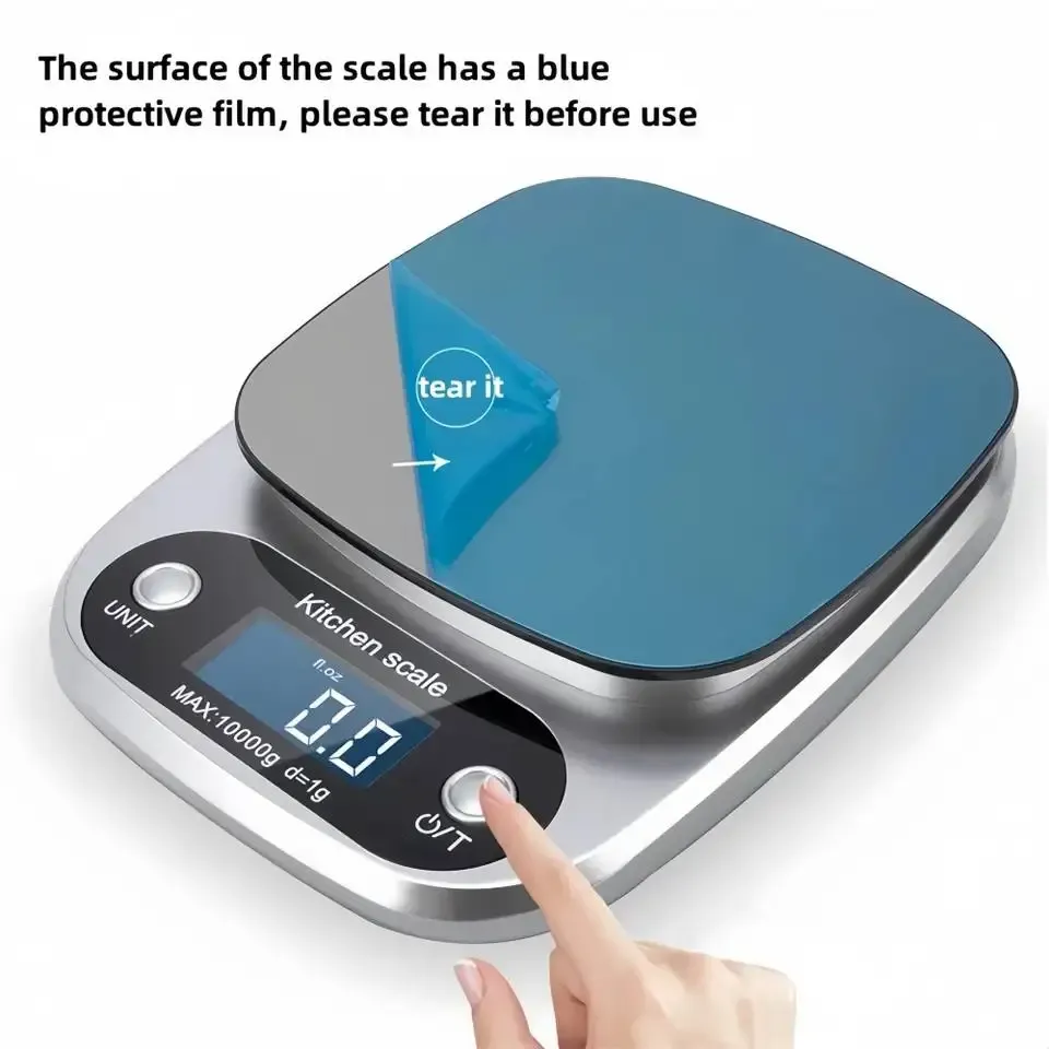 Balance de cuisine numérique 10 kg avec fonction tare, affichage LCD et plateau en acier inoxydable 4