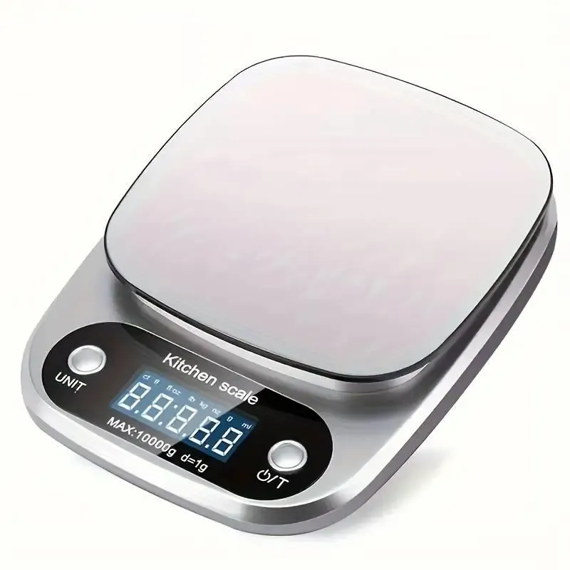 Balance de cuisine numérique 10 kg avec fonction tare, affichage LCD et plateau en acier inoxydable 7