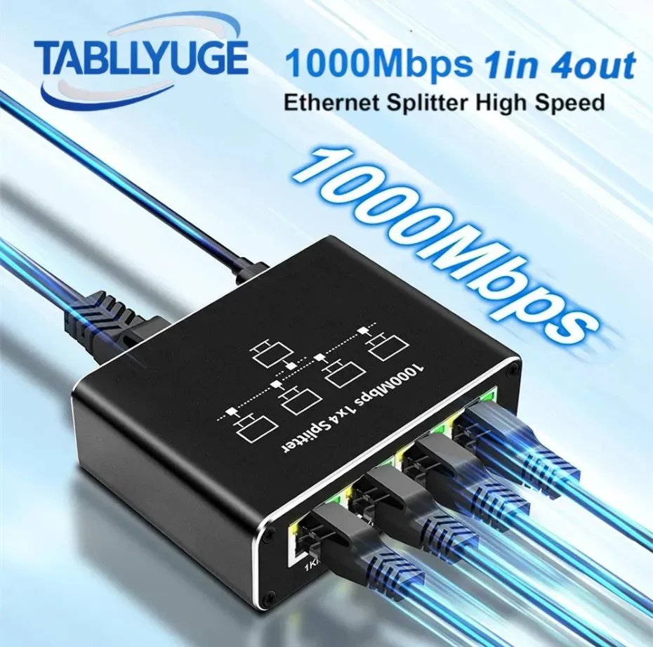Répartiteur RJ45 1000 Mbps, adaptateur Ethernet 1 vers 4, séparateur réseau, rallonge de câble, connecteur LAN Gigabit pour ordinateur portable, routeur TV
