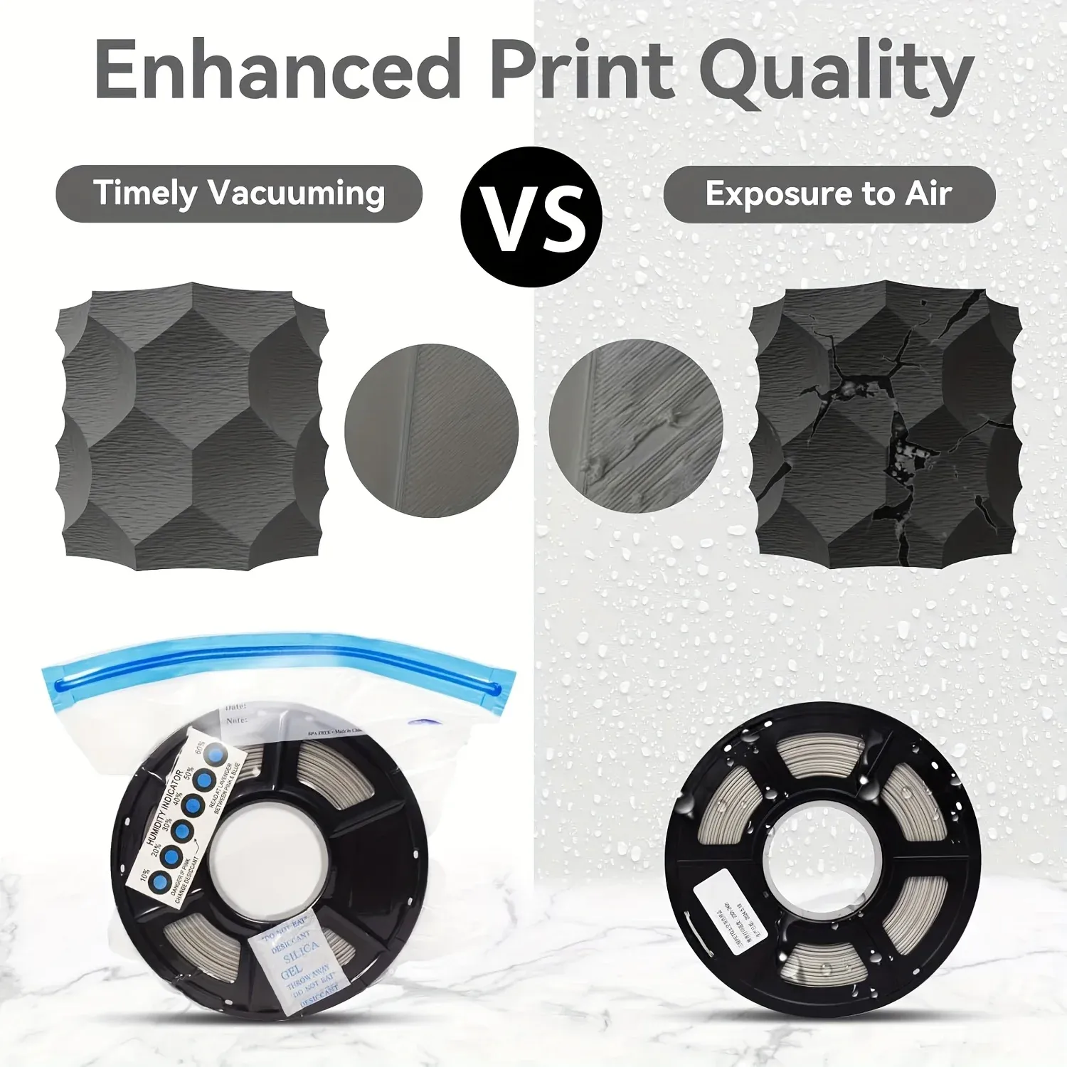 Kit de sacs de stockage sous vide pour filament d'impression 3D avec pompe, dessiccants et pinces, protection anti-humidité pour filaments PLA, ABS et PETG 3