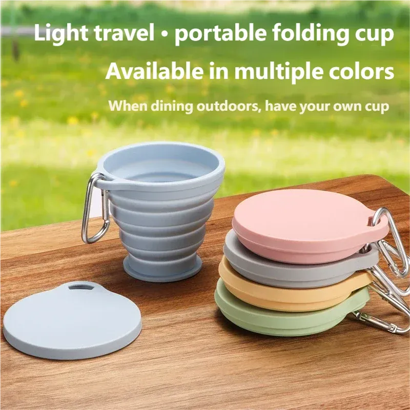 Tasse pliante portable en silicone avec anneau de suspension, gobelet d'extérieur pliable pour le camping, la randonnée et le voyage - Image 1