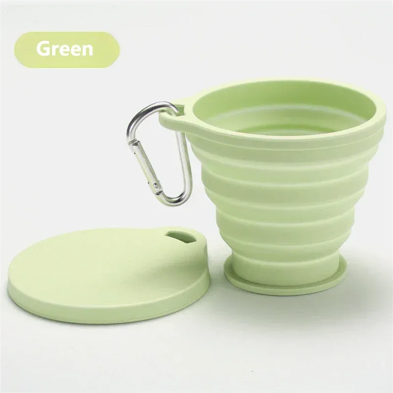 Tasse pliante portable en silicone avec anneau de suspension, gobelet d'extérieur pliable pour le camping, la randonnée et le voyage 8
