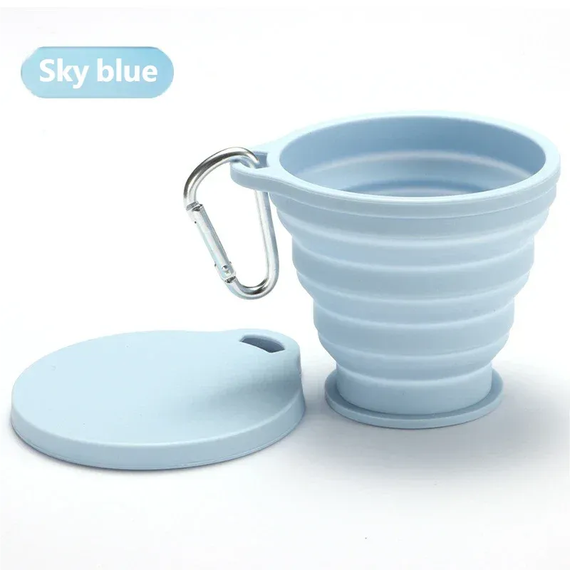 Tasse pliante portable en silicone avec anneau de suspension, gobelet d'extérieur pliable pour le camping, la randonnée et le voyage 7