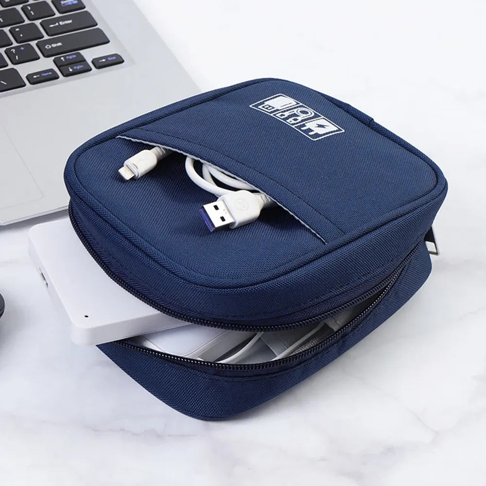 Sac de rangement portable étanche pour câbles, pochette de voyage pour accessoires numériques, idéale pour batteries externes USB et écouteurs, avec fermeture éclair 2