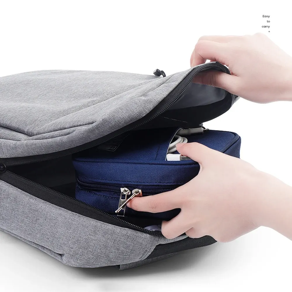 Sac de rangement portable étanche pour câbles, pochette de voyage pour accessoires numériques, idéale pour batteries externes USB et écouteurs, avec fermeture éclair 3