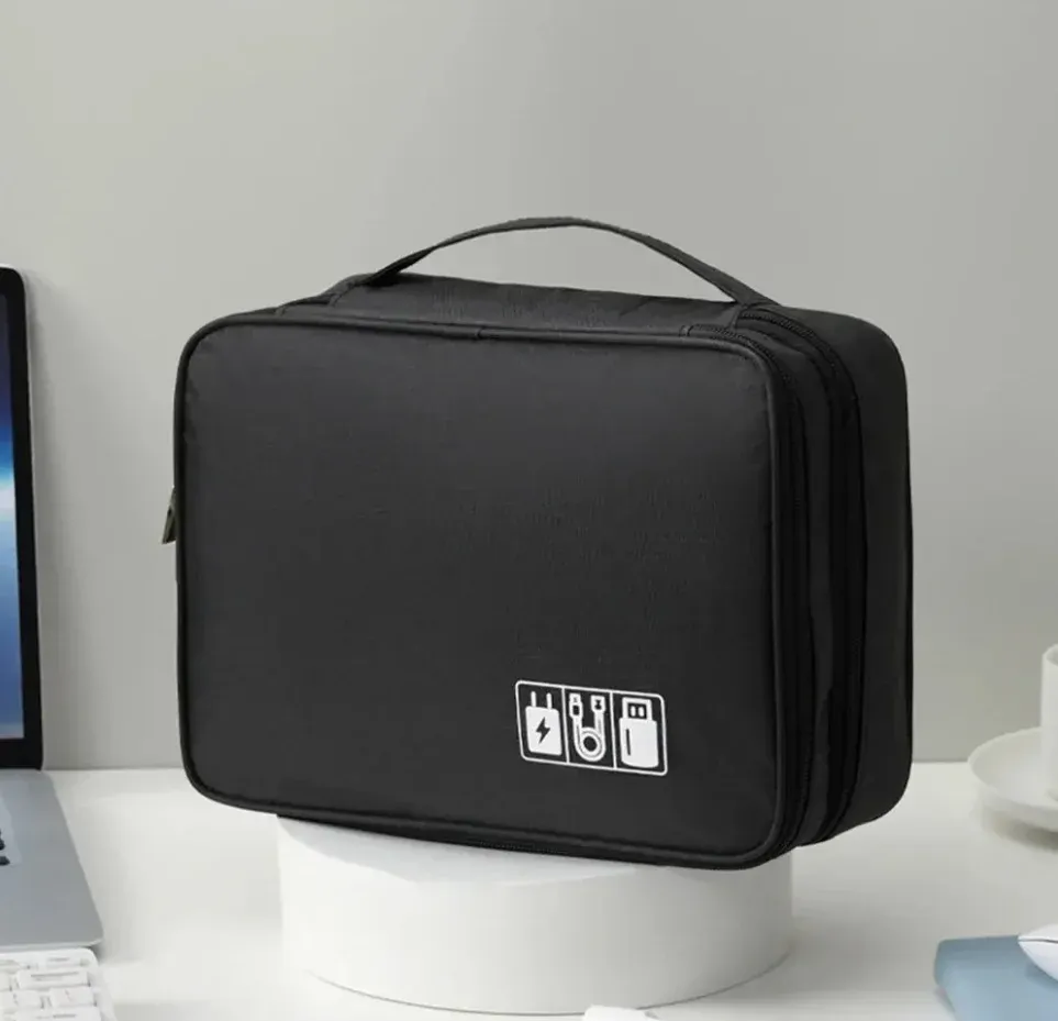 Sac de rangement portable étanche pour câbles, pochette de voyage pour accessoires numériques, idéale pour batteries externes USB et écouteurs, avec fermeture éclair 10