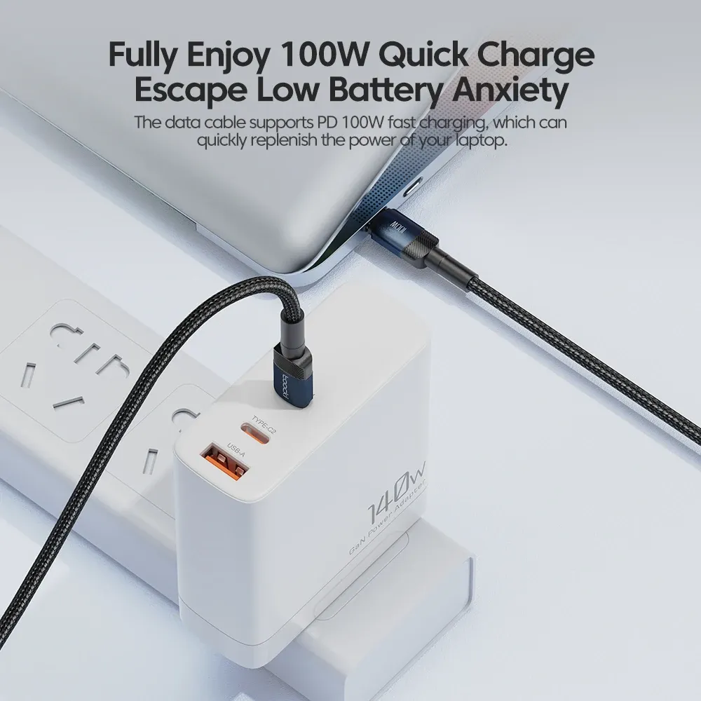 Câble USB-C vers USB-C Toocki 100 W à charge rapide PD 3.0 et transfert de données, compatible MacBook, Huawei, Xiaomi, POCO et Samsung 3