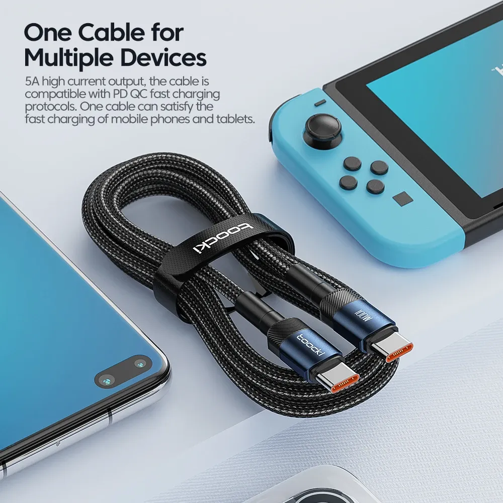 Câble USB-C vers USB-C Toocki 100 W à charge rapide PD 3.0 et transfert de données, compatible MacBook, Huawei, Xiaomi, POCO et Samsung 6