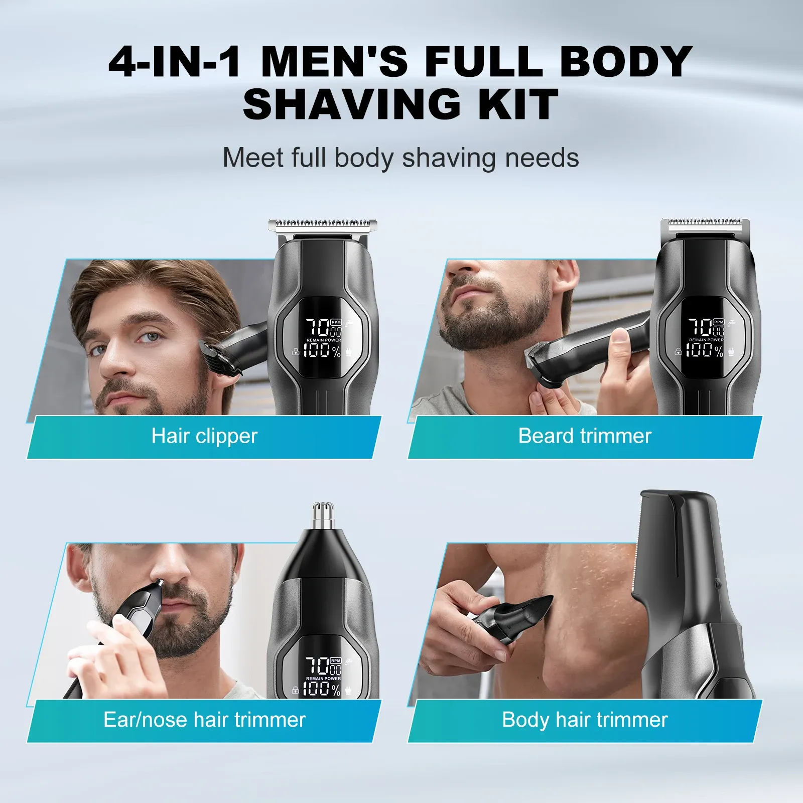 Tondeuse à cheveux électrique Kensen S30 pour hommes, tondeuse à barbe et nez sans fil rechargeable, kit de toilettage 4 en 1 2