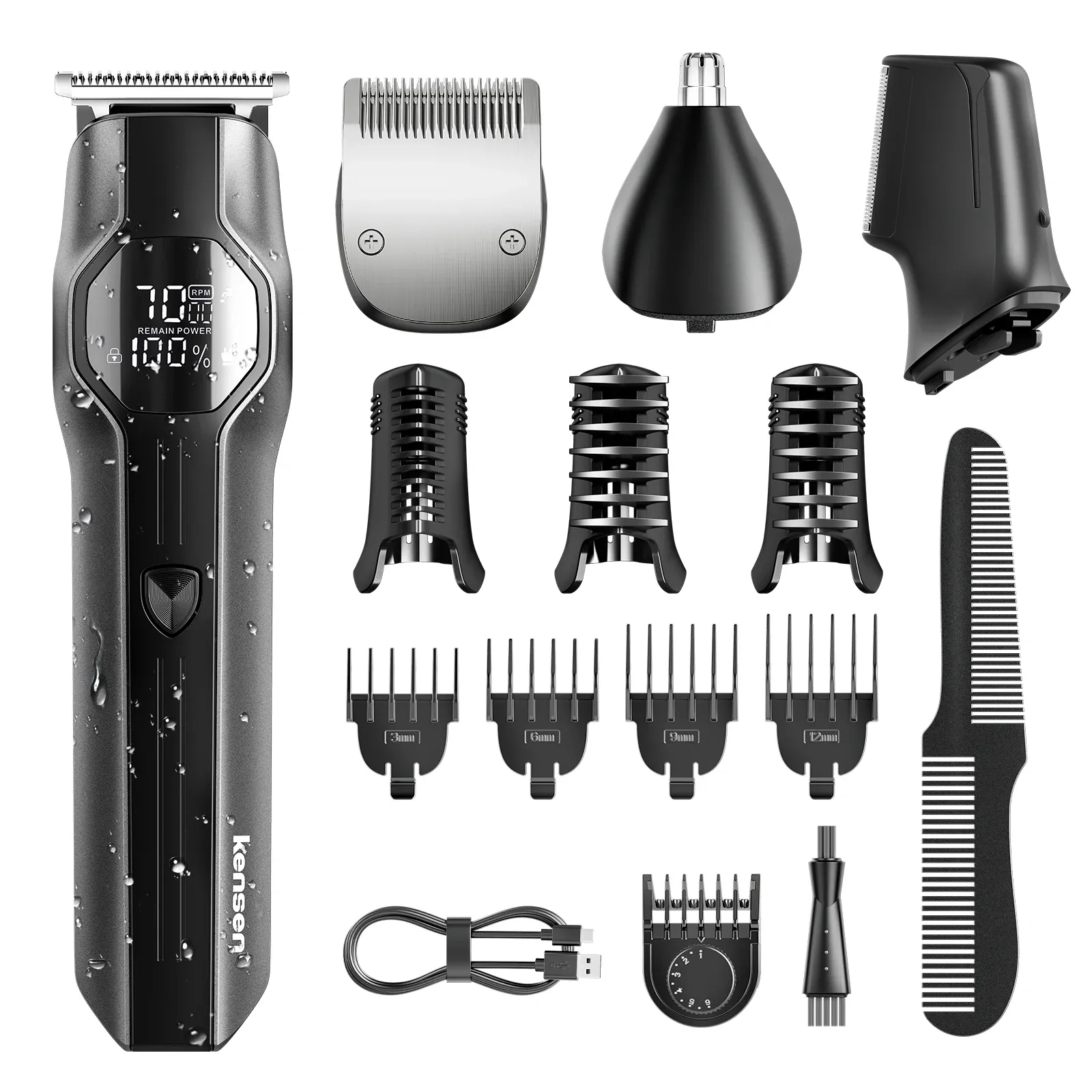 Tondeuse à cheveux électrique Kensen S30 pour hommes, tondeuse à barbe et nez sans fil rechargeable, kit de toilettage 4 en 1 7