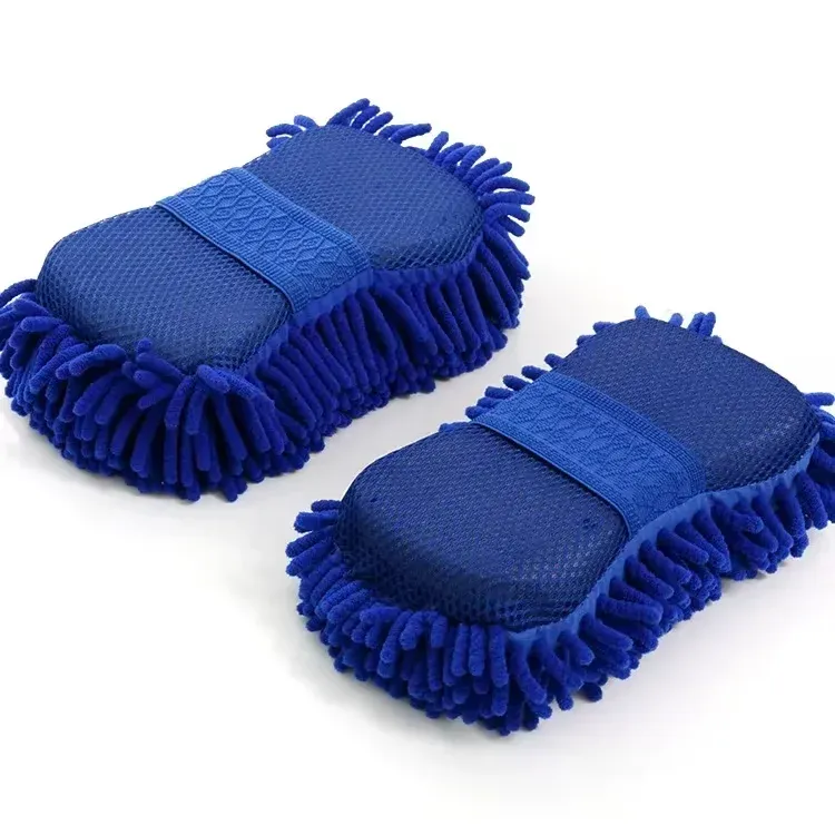 Kit de lavage auto en microfibre chenille bleue (1 ou 2 pièces) : éponge, gant et serviette 7