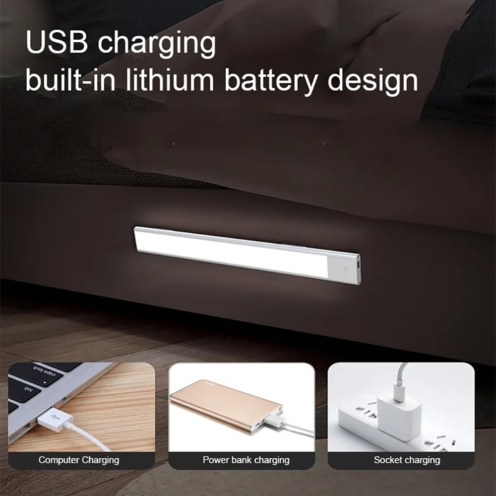 Veilleuse LED sans fil à détection de mouvement, rechargeable par USB, pour sous-meuble, chambre, cuisine et placard 4