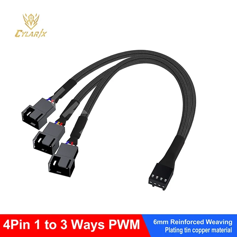 Câble Répartiteur de Ventilateur PWM Cylarix pour PC, 4 Broches, 1 vers 4 Voies, Adaptateur d'Extension d'Alimentation pour Ventilateur, Câble Tressé Noir avec Gaine, 27 cm / 10,5 pouces