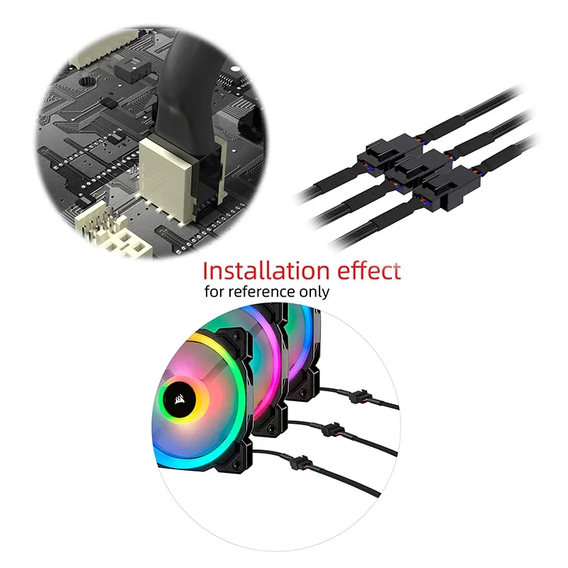 Câble Répartiteur de Ventilateur PWM Cylarix pour PC, 4 Broches, 1 vers 4 Voies, Adaptateur d'Extension d'Alimentation pour Ventilateur, Câble Tressé Noir avec Gaine, 27 cm / 10,5 pouces 4