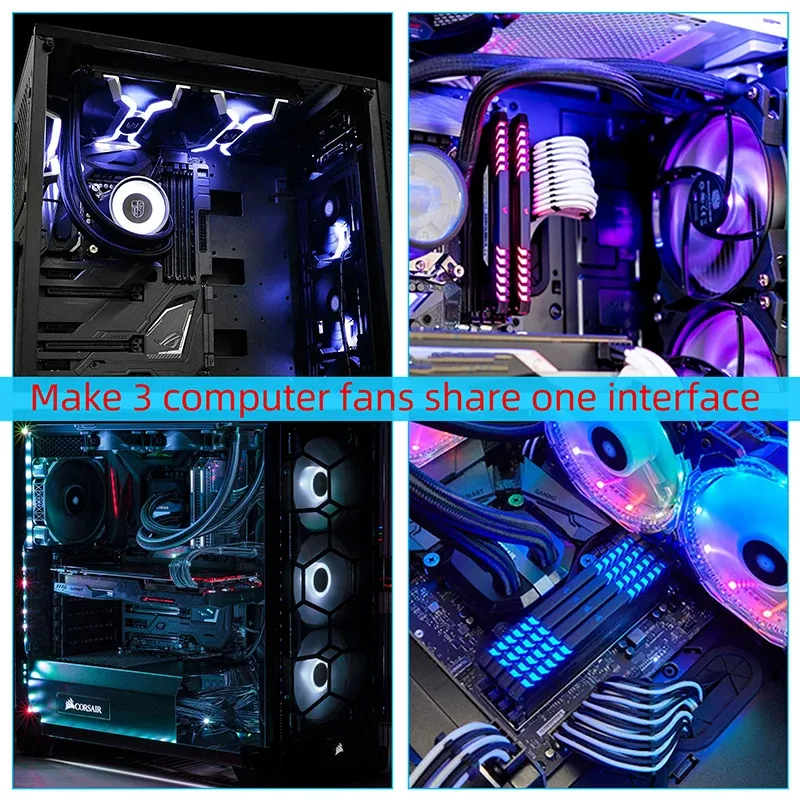 Câble Répartiteur de Ventilateur PWM Cylarix pour PC, 4 Broches, 1 vers 4 Voies, Adaptateur d'Extension d'Alimentation pour Ventilateur, Câble Tressé Noir avec Gaine, 27 cm / 10,5 pouces 6