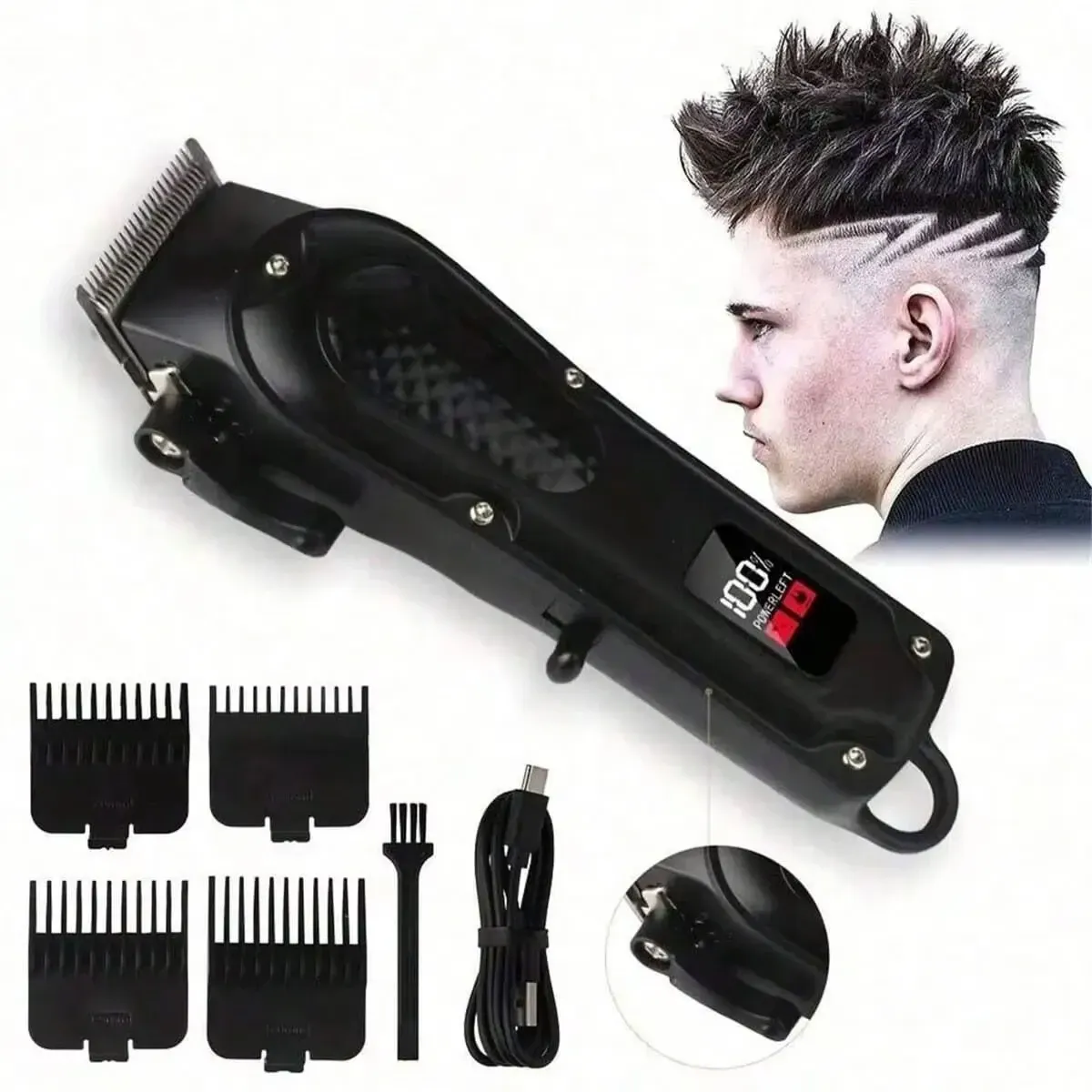 Tondeuse professionnelle rechargeable USB pour cheveux et barbe, sans fil 7