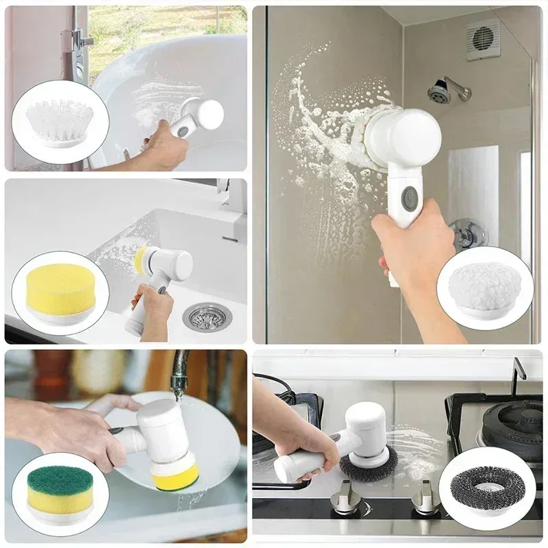 Nettoyeur électrique sans fil avec 5 têtes de brosse interchangeables, brosse de nettoyage électrique et accessoires 4