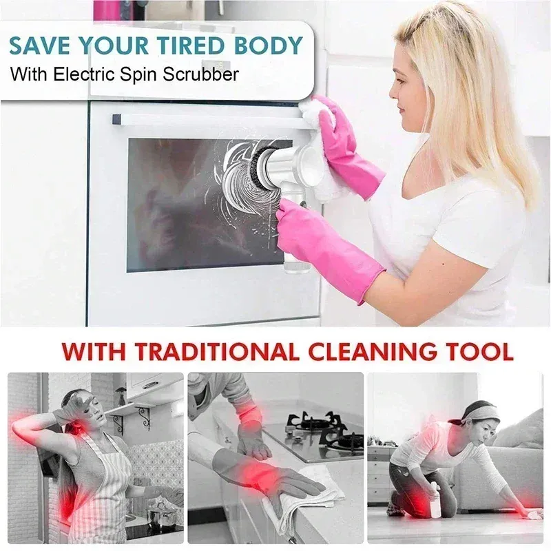 Nettoyeur électrique sans fil avec 5 têtes de brosse interchangeables, brosse de nettoyage électrique et accessoires 5
