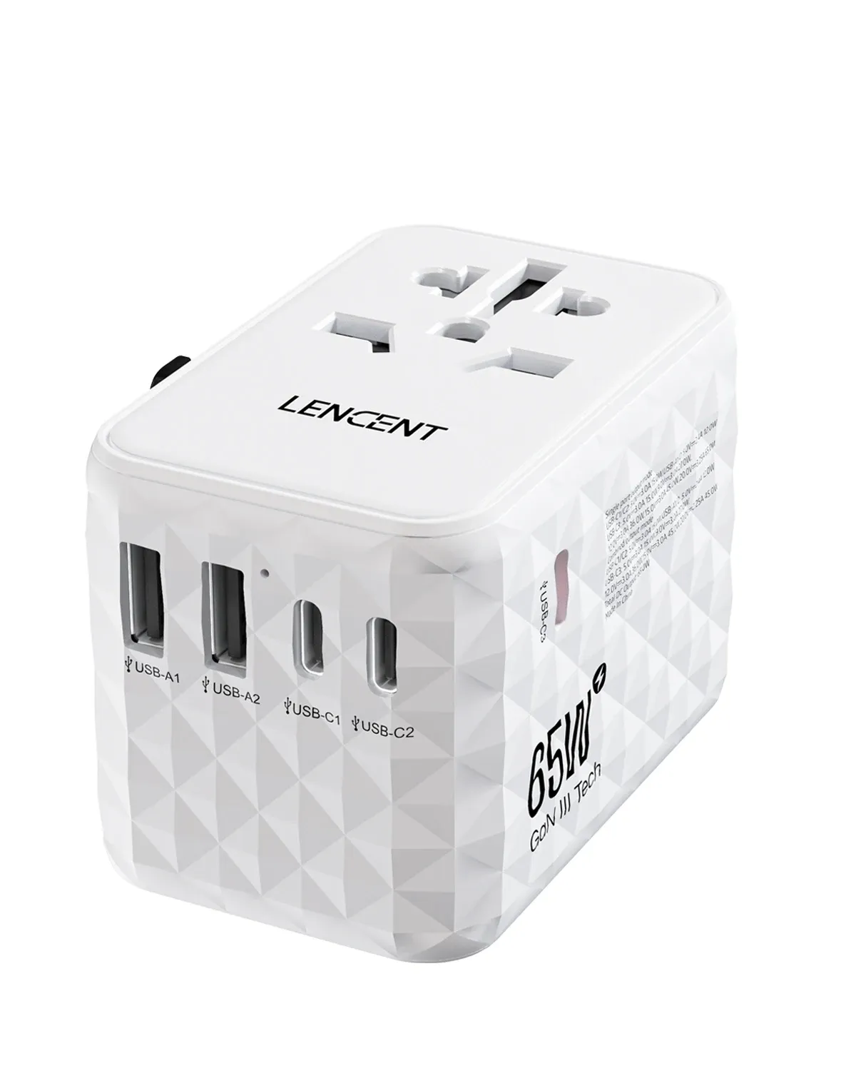 LENCENT – Adaptateur de voyage universel GaN 65 W avec 2 ports USB-C, charge rapide, chargeur de voyage tout-en-un, prises EU/UK/USA/AUS 8