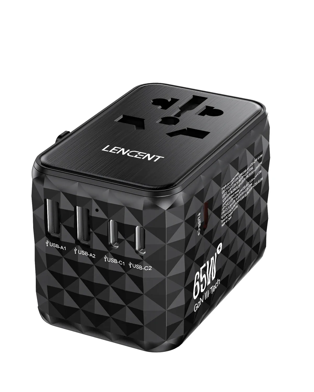 LENCENT – Adaptateur de voyage universel GaN 65 W avec 2 ports USB-C, charge rapide, chargeur de voyage tout-en-un, prises EU/UK/USA/AUS 7