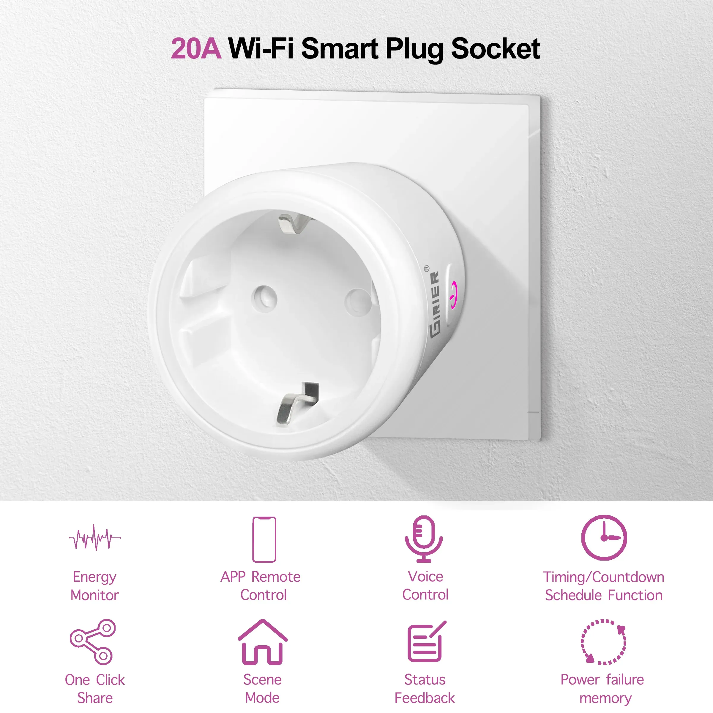 Prise connectée Tuya WiFi/ZigBee 20 A (norme EU) avec moniteur de puissance, compatible application Smart Life, compatible Alexa et Google Home 2