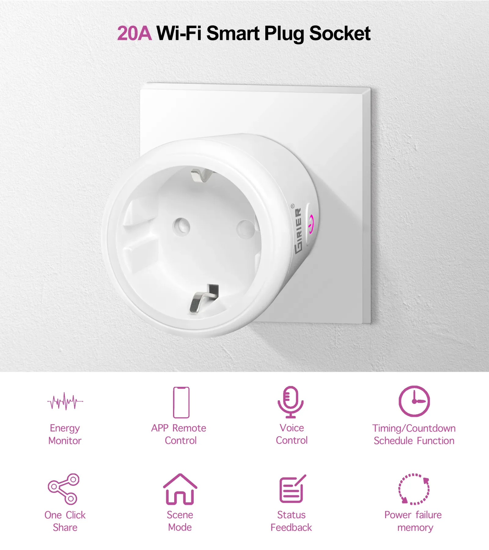 Prise intelligente Wi-Fi Tuya, vue de présentation