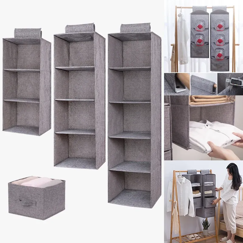 Organisateur suspendu pliable en coton et lin, style tiroir