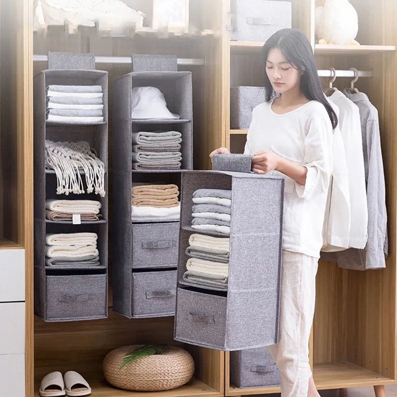 Organisateur suspendu pliable en coton et lin, style tiroir 3