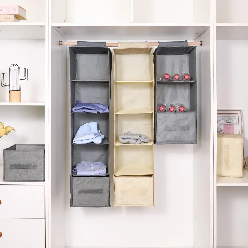 Organisateur suspendu pliable en coton et lin, style tiroir 6