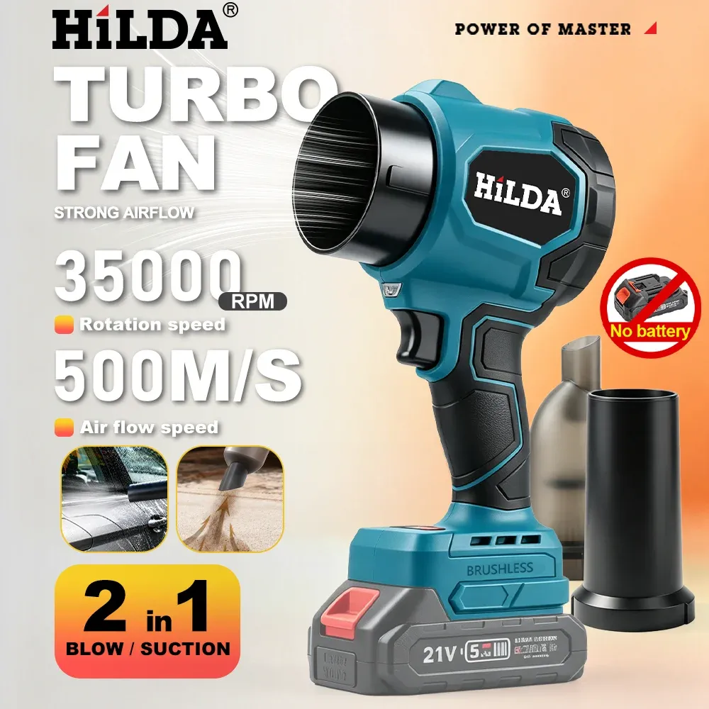 HILDA Souffleur et Aspirateur Sans Fil 2-en-1 Sans Balai Turbo pour Feuilles, Neige et Poussière, Compatible Batterie Makita - Image 1