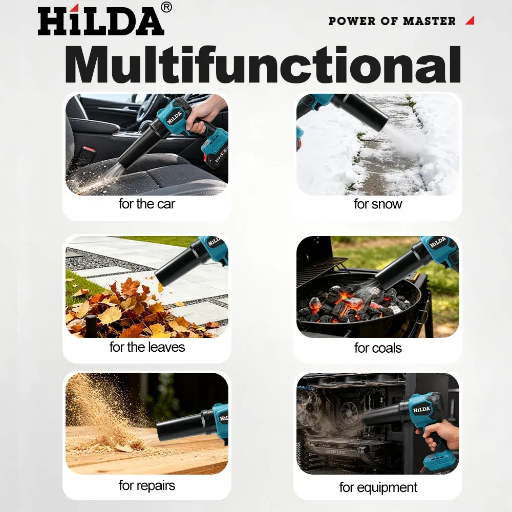 HILDA Souffleur et Aspirateur Sans Fil 2-en-1 Sans Balai Turbo pour Feuilles, Neige et Poussière, Compatible Batterie Makita 4