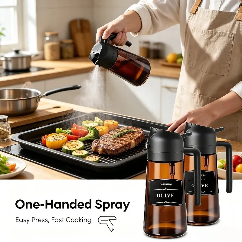 Ce titre est déjà en français. Voici une version plus claire et professionnelle, sans mots-clés superflus :

Flacon pulvérisateur et distributeur d'huile 2 en 1 en verre, 473 ml, anti-fuite, pour la cuisson, le barbecue et les salades, sans BPA, qualité alimentaire 2