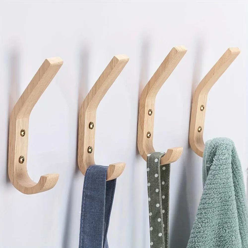 Patères murales en bois de chêne naturel, crochets décoratifs vintage robustes 5