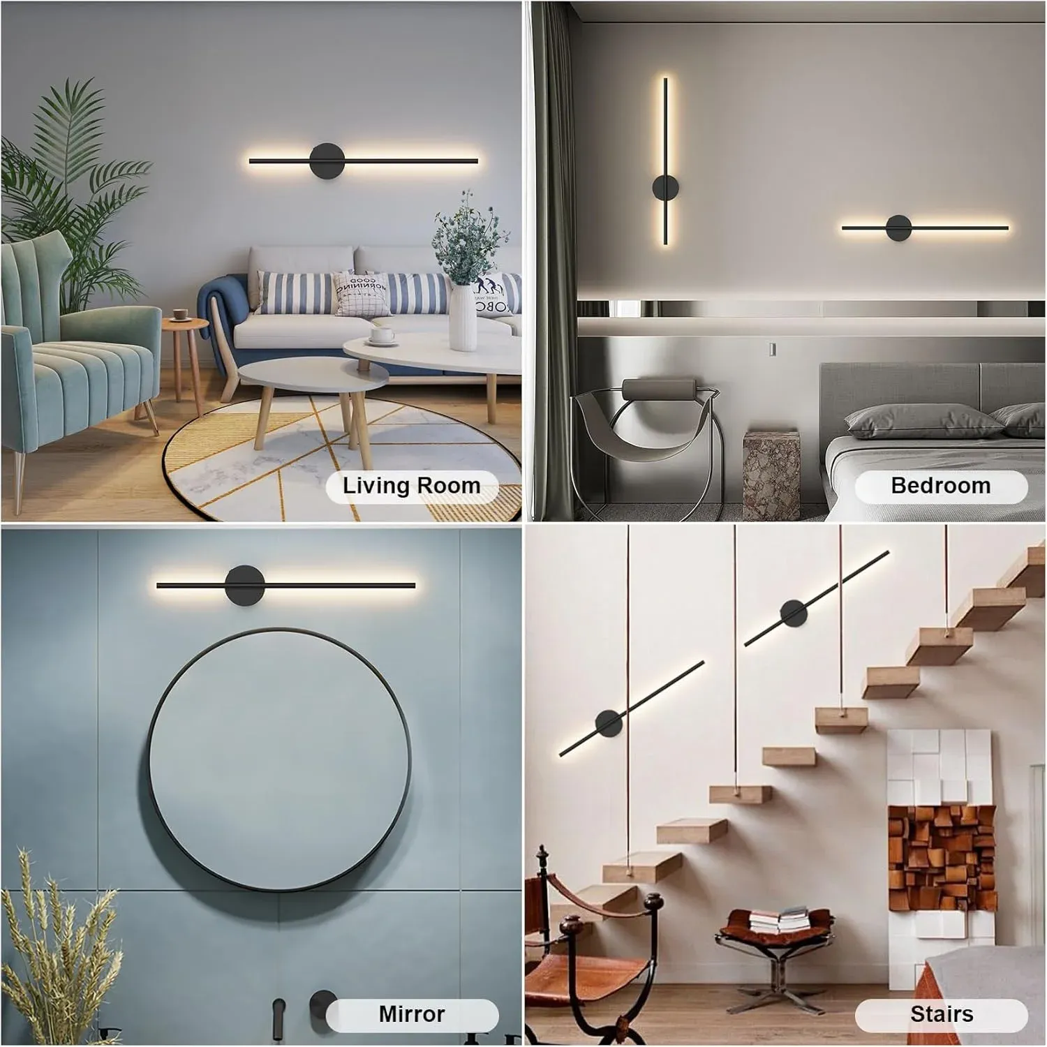 Lot de 2 appliques murales sans fil à piles, rechargeables, noires, avec télécommande et intensité réglable 5