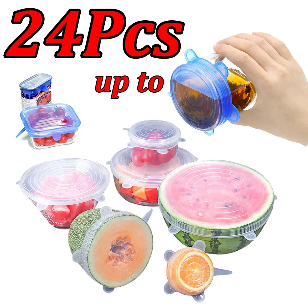 Couvercles en silicone extensibles et réutilisables pour aliments, lot de 6 à 24 pièces - Image 1