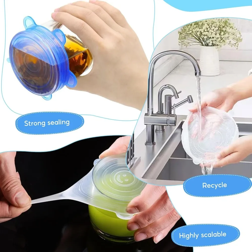 Couvercle silicone élastique adaptable sur bol et tasse