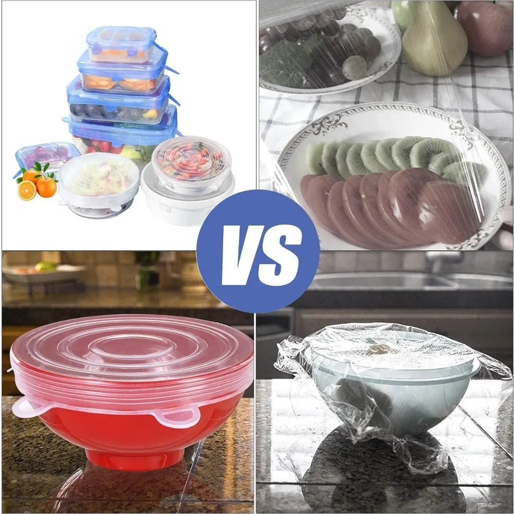 Couvercles silicone réutilisables en situation de cuisine
