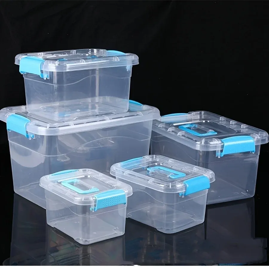 Lot de 2 boîtes de rangement en plastique transparent multifonctionnelles, grand format, pour bureau, vêtements et documents 1