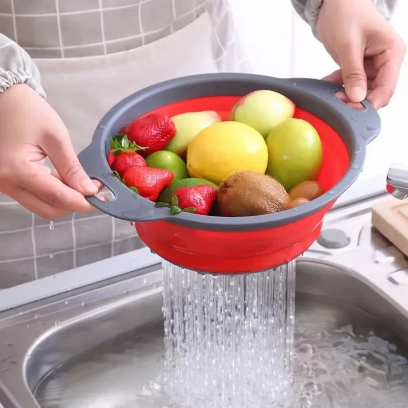Égouttoir pliable carré en silicone avec poignée, panier de lavage pour fruits et légumes, passoire multi-usage (lot de 1 ou 2 pièces) 2
