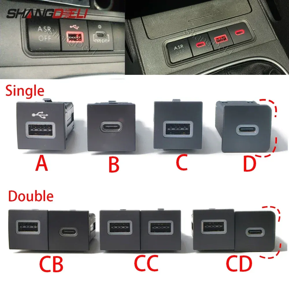 Chargeur USB de voiture à charge rapide PD et QC 3.0 pour VW Golf 6 (MK6), Jetta 5 (MK5) et Scirocco (2006-2012), avec bouton adaptateur