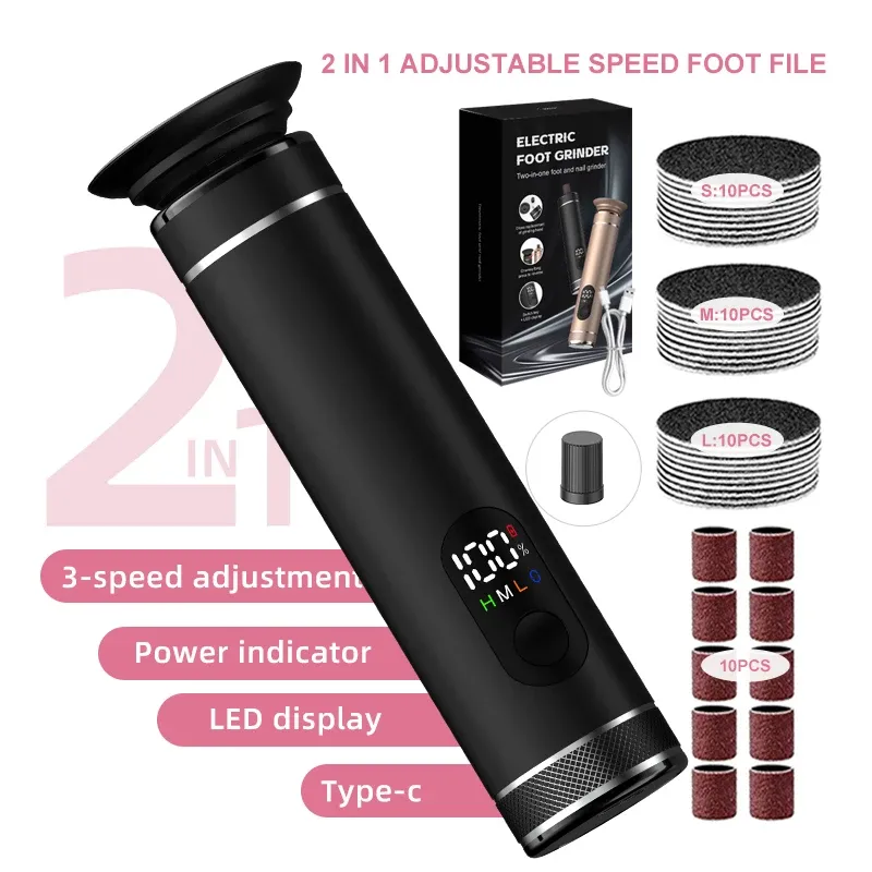 Râpe électrique pour callosités des pieds 2-en-1 avec kit de manucure et pédicure, noir
