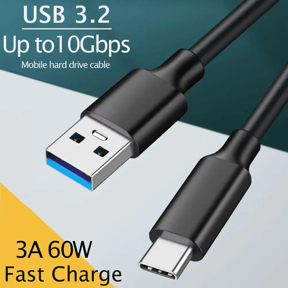Câble USB 3.2 10 Gbit/s Type-C vers USB-A et Type-C, Gen2, câble de transfert de données pour disque SSD et disque dur, 3 A, 60 W, charge rapide QC 3.0
