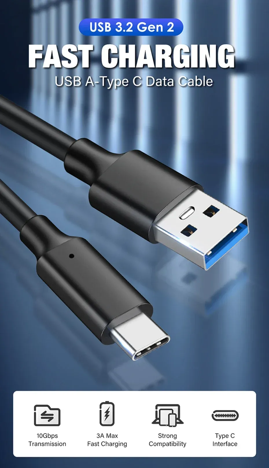 Vue détaillée du câble USB-C et de ses caractéristiques de connexion