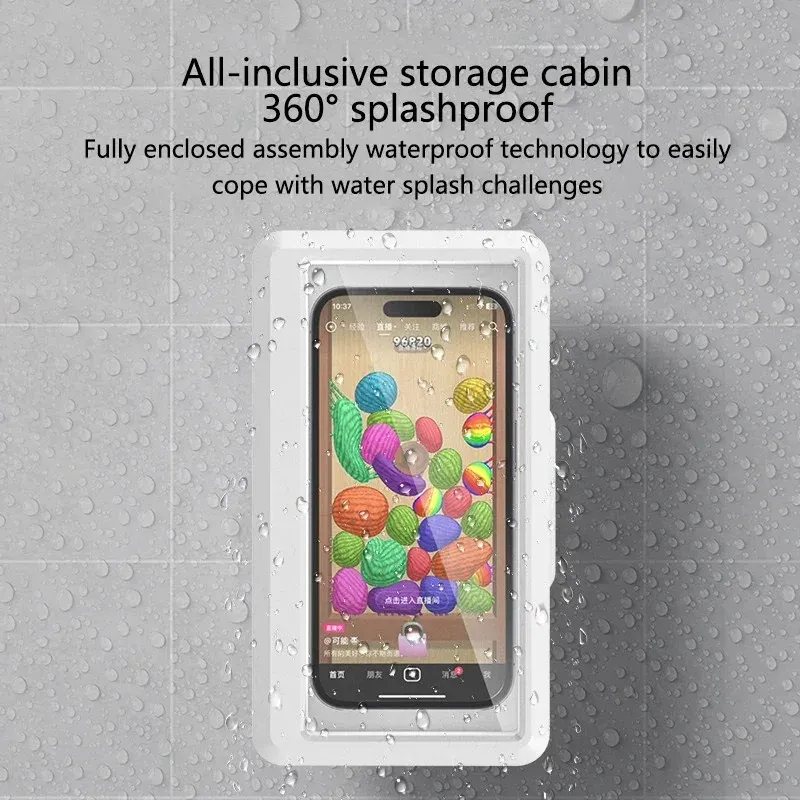 Étui étanche et anti-buée auto-adhésif pour téléphone portable, support pour salle de bain et douche 4