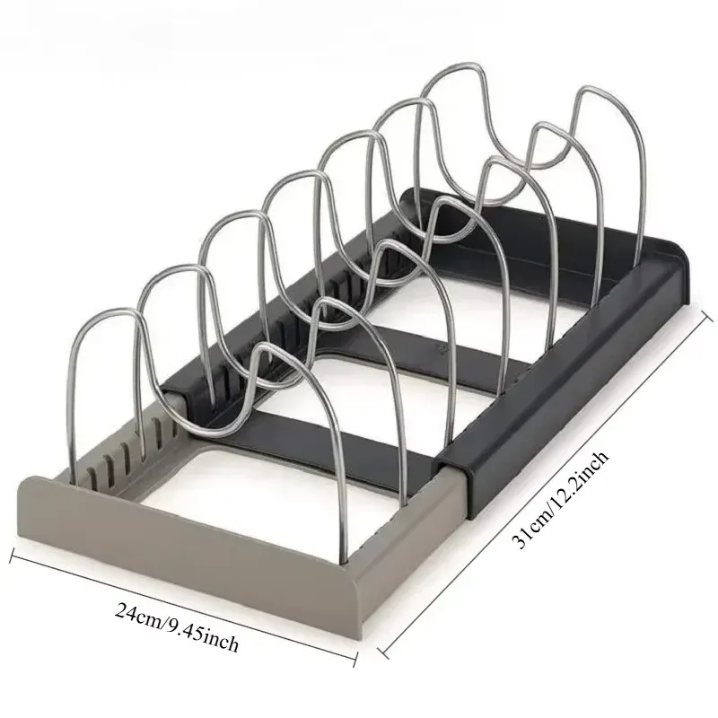 Support de rangement extensible pour casseroles et poêles, support réglable pour ustensiles de cuisine, étagère de rangement pour couvercles, égouttoir pour comptoir de cuisine et garde-manger 7