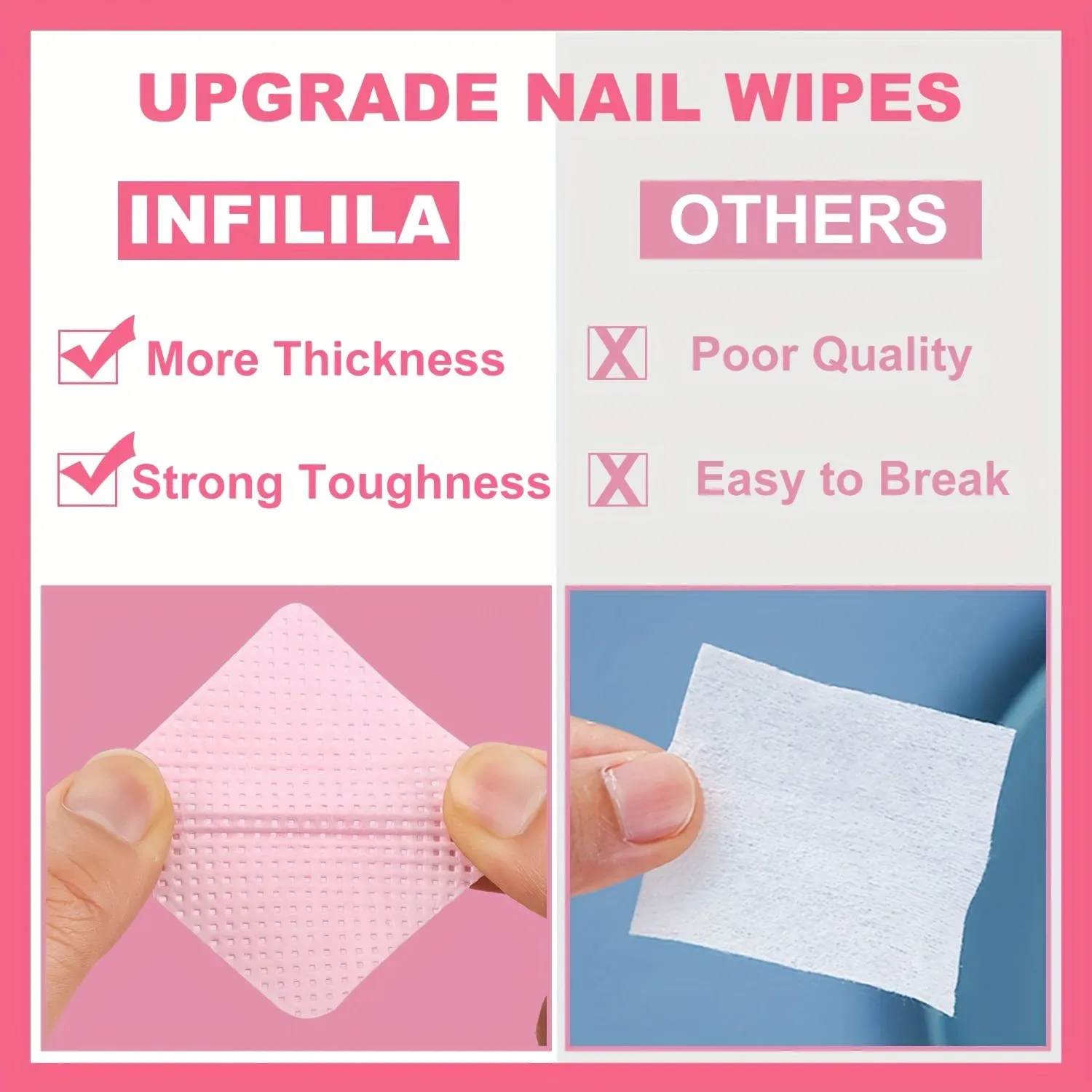 Lingettes à ongles non pelucheuses, détail du format
